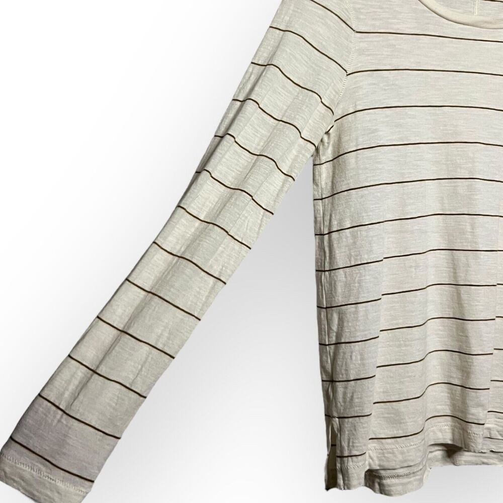Madewell Cream & Brown Striped Long Sleeve Crew Neck T-Shirt w/Side Vents Sz S - Picture 4 of 11